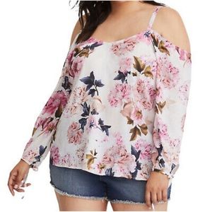 Torrid White Pink Floral Runway Edition Cold Shoulder Blouse 3